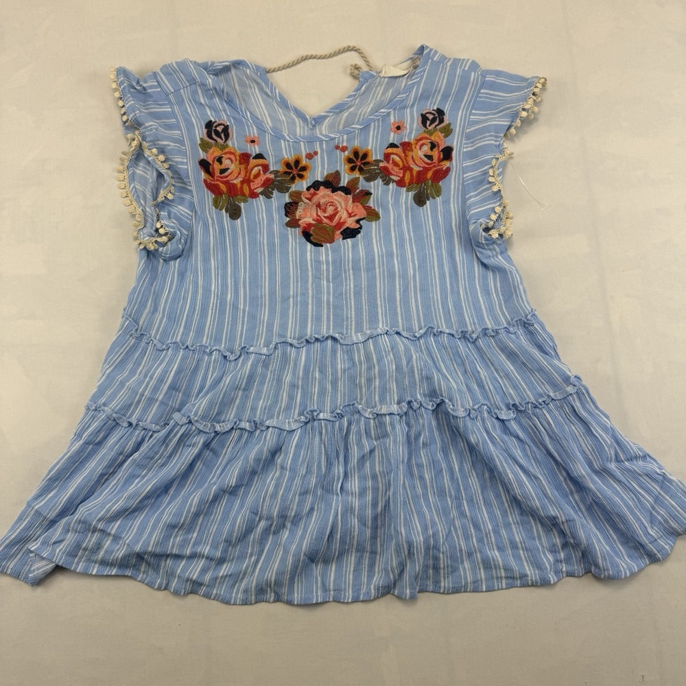 Altar'd State Womens S Blue Stripe Embroidered Boho Top